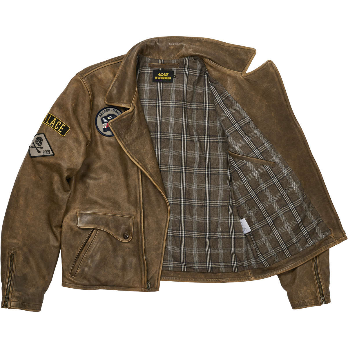 Thumbnail PALACE NEIGHBORHOOD BIKER LEATHER JACKET BROWN one color