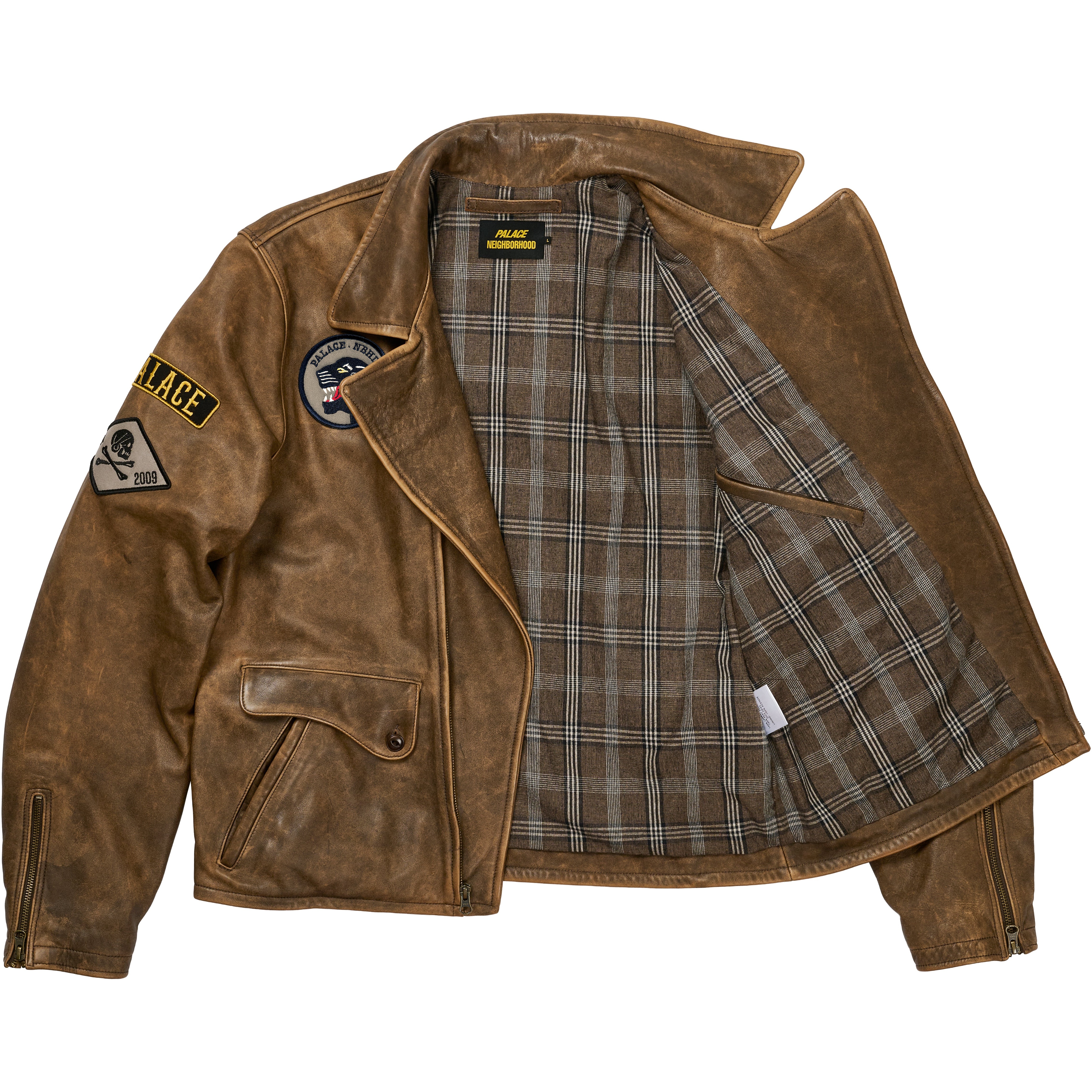 Thumbnail PALACE NEIGHBORHOOD BIKER LEATHER JACKET BROWN one color