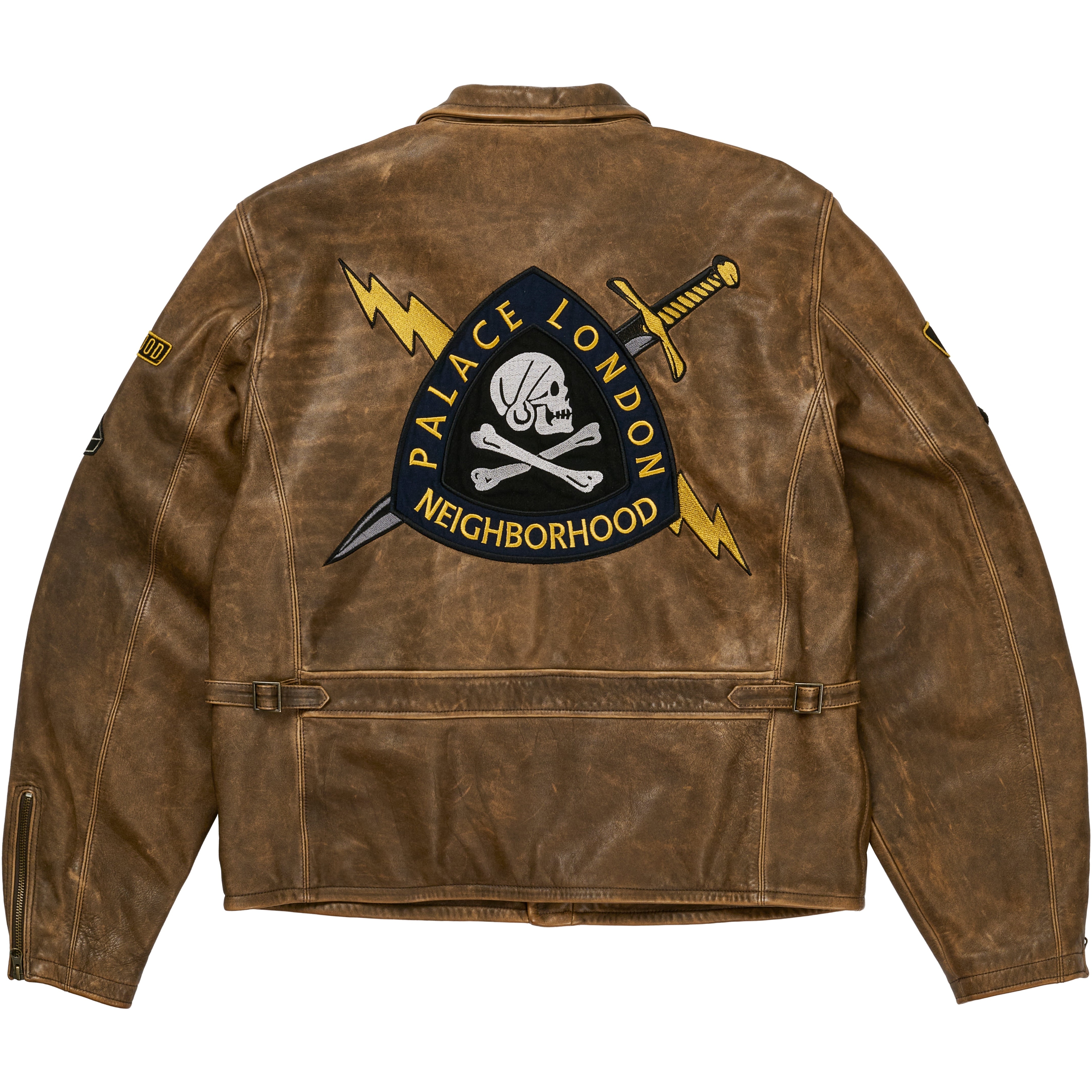 Thumbnail PALACE NEIGHBORHOOD BIKER LEATHER JACKET BROWN one color