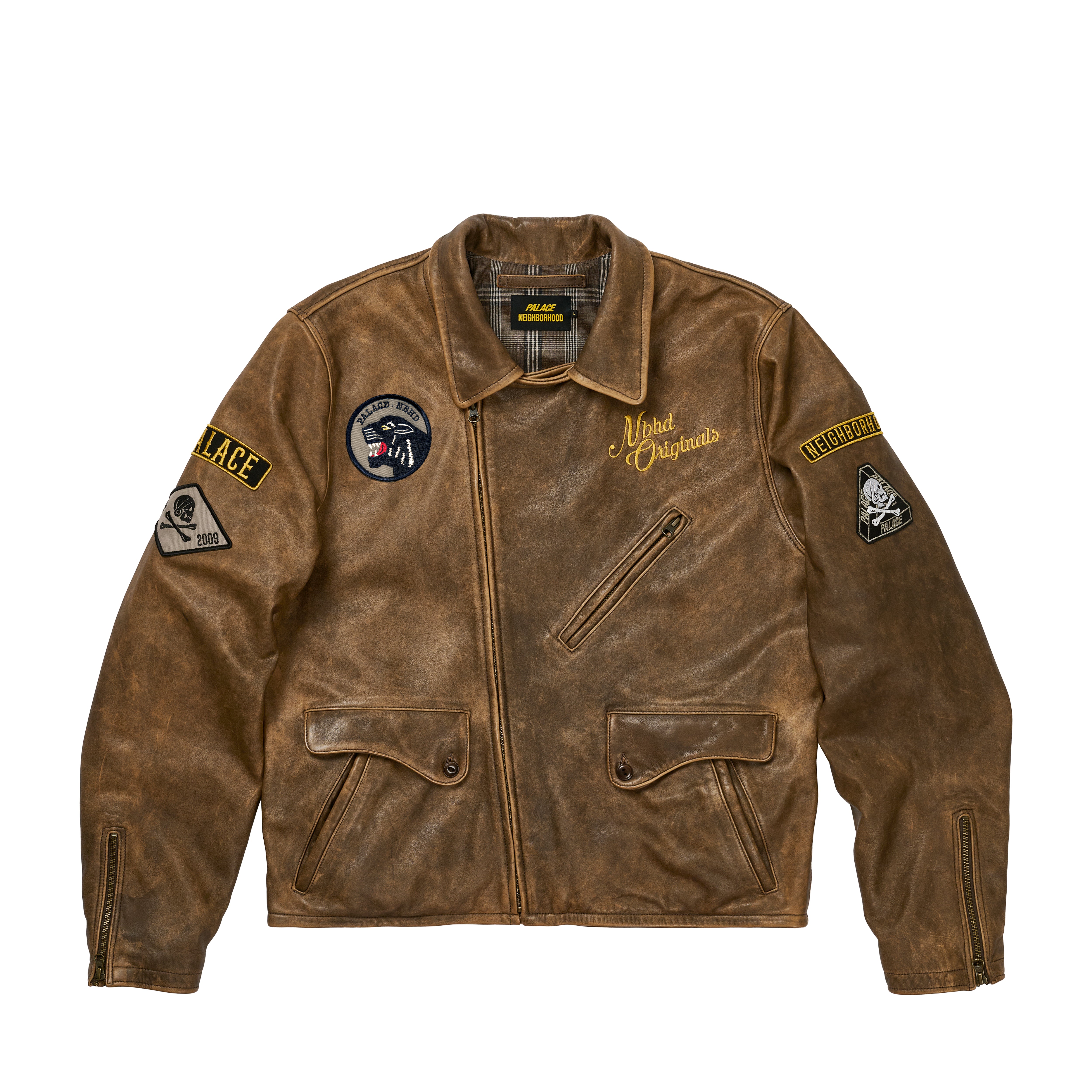 Palace Neighborhood Biker Leather Jacket Brown - Palace