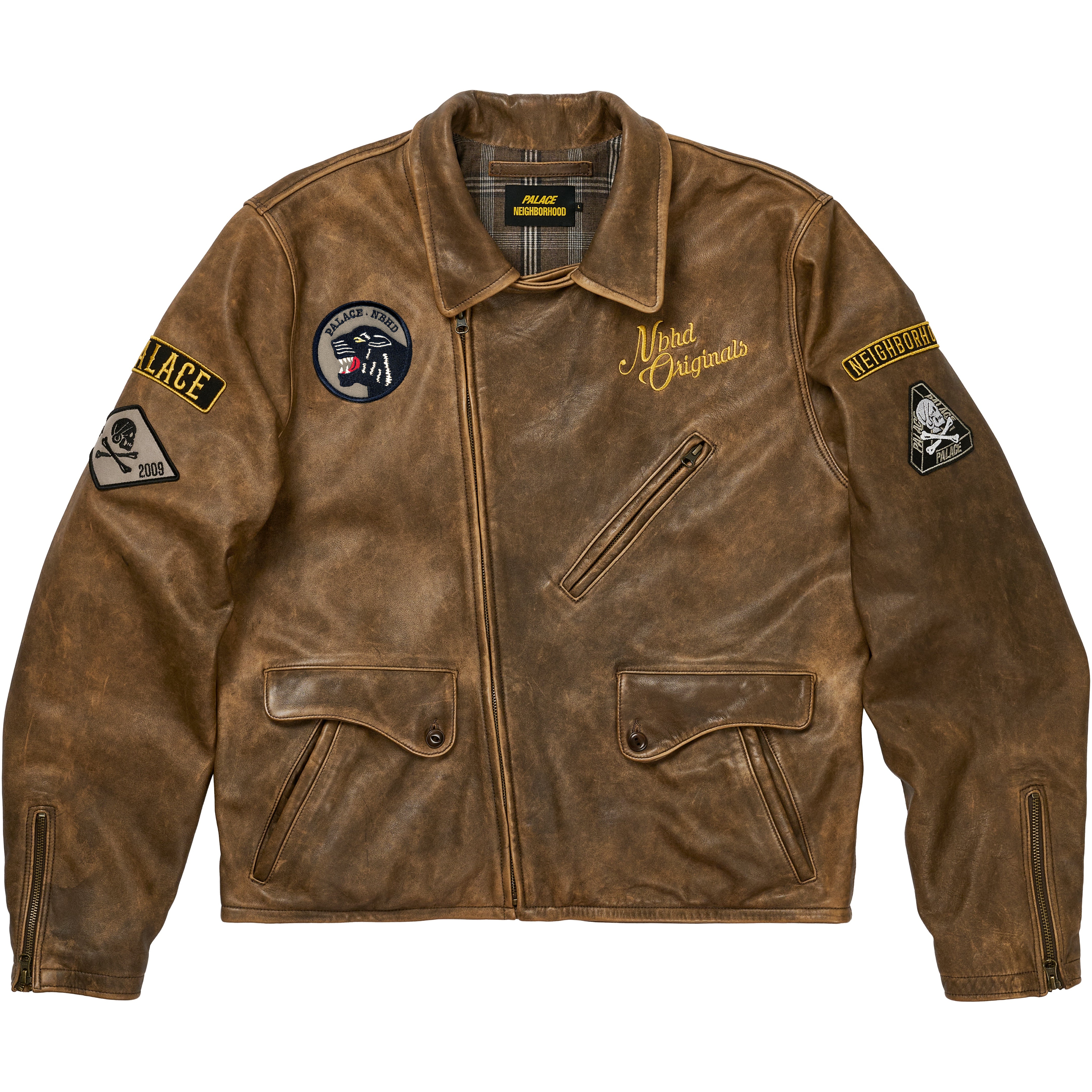 Thumbnail PALACE NEIGHBORHOOD BIKER LEATHER JACKET BROWN one color