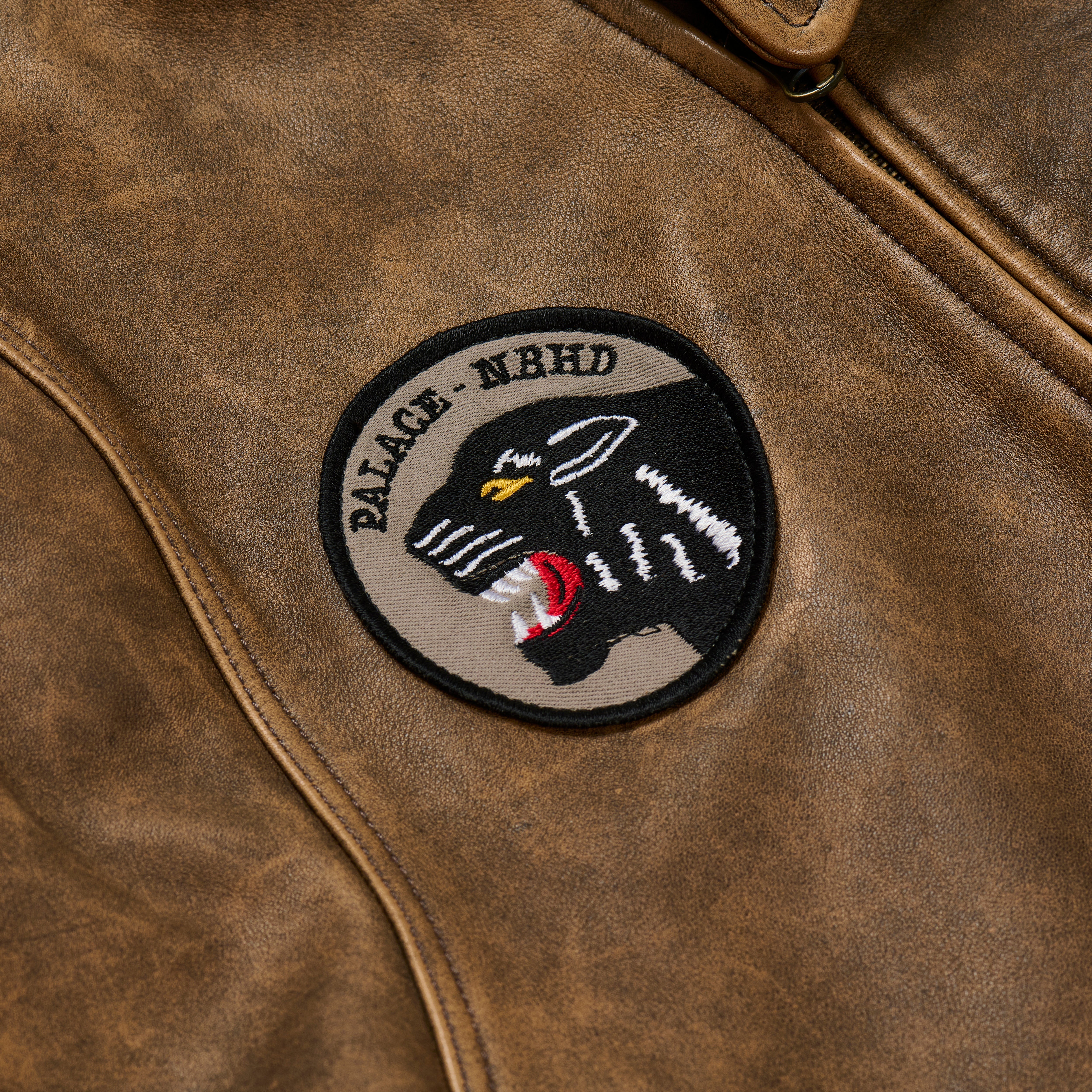 Thumbnail PALACE NEIGHBORHOOD BIKER LEATHER JACKET BROWN one color