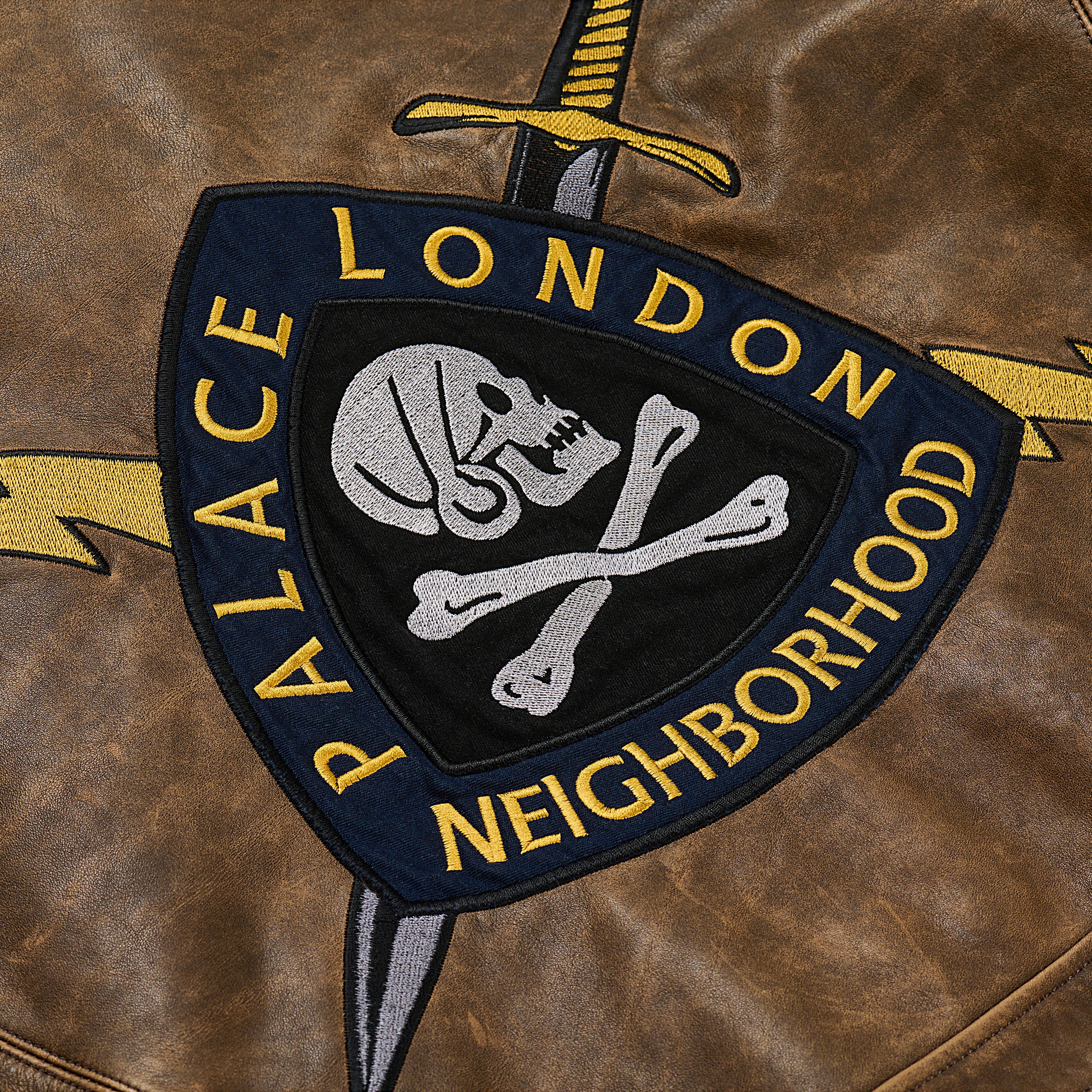 Thumbnail PALACE NEIGHBORHOOD BIKER LEATHER JACKET BROWN one color