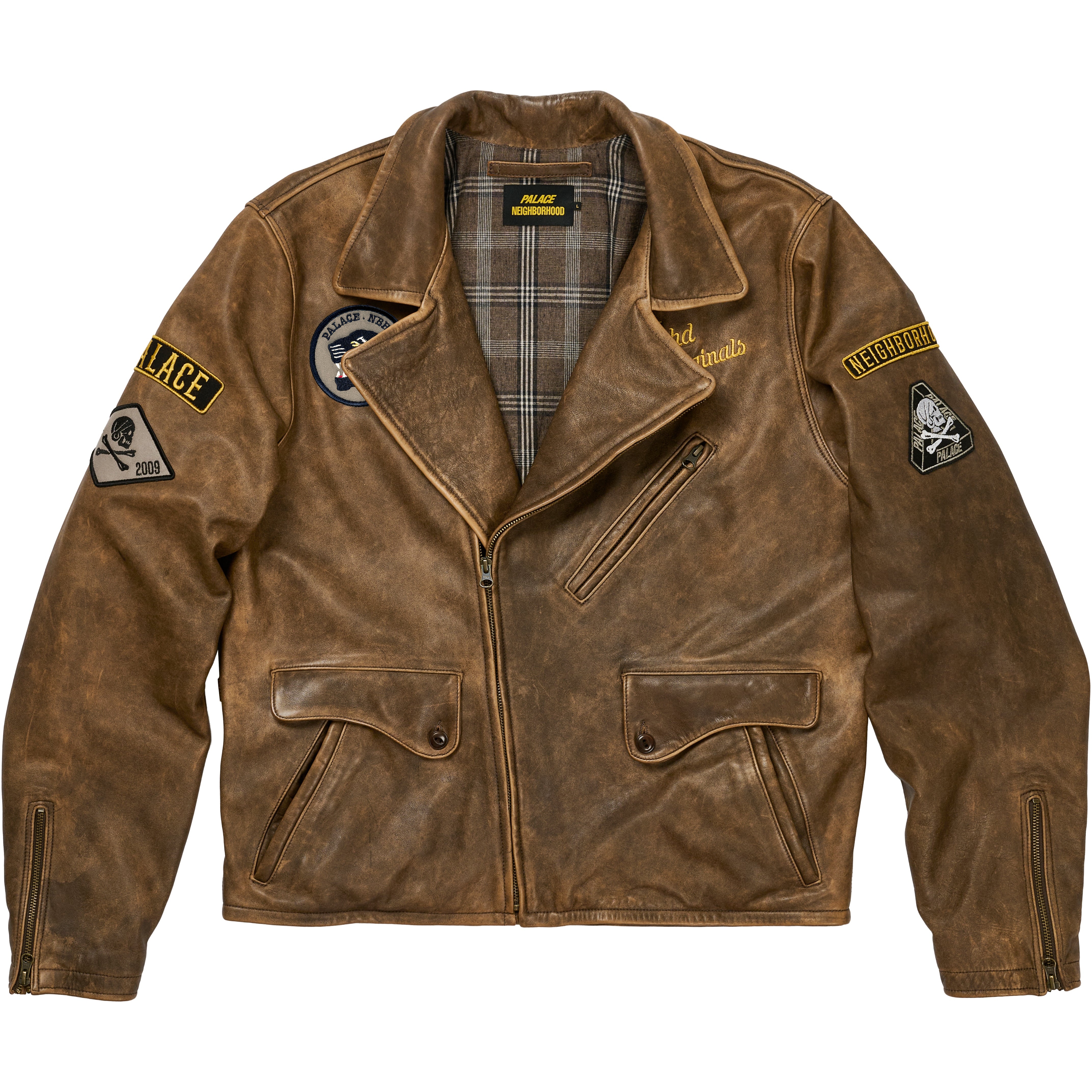 Thumbnail PALACE NEIGHBORHOOD BIKER LEATHER JACKET BROWN one color