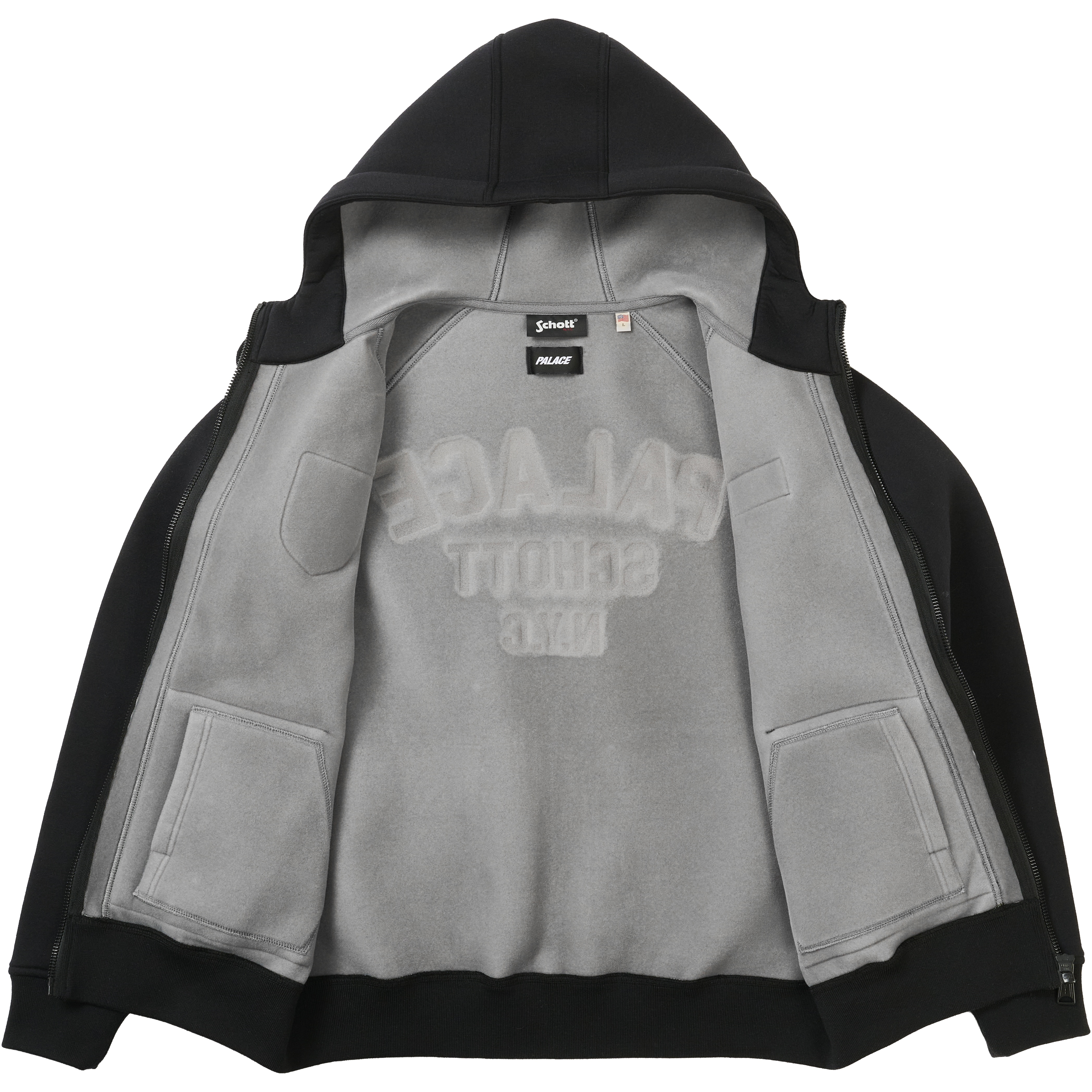 Thumbnail PALACE SCHOTT BONDED FLEECE HOOD BLACK one color