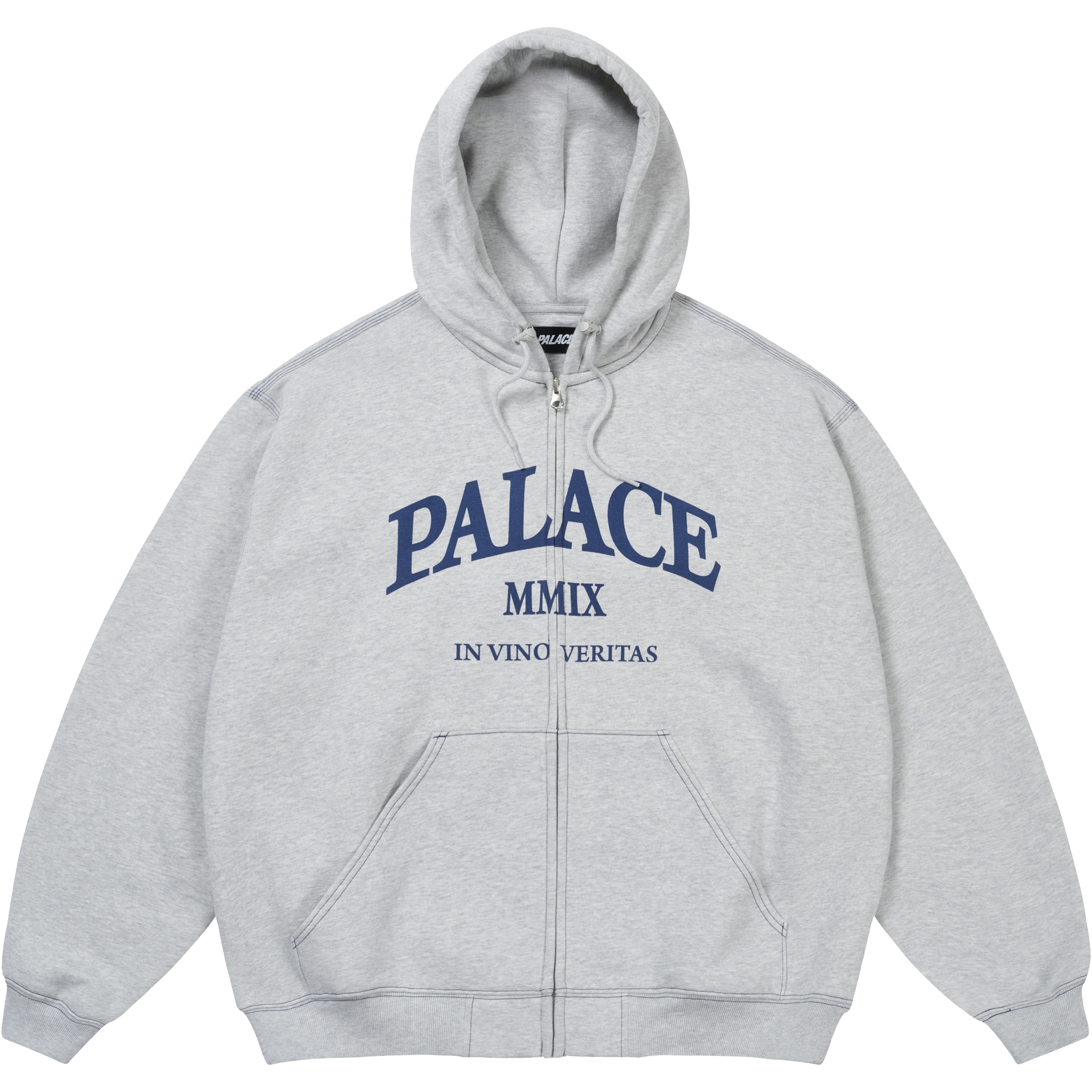 Palace TRIPLE STITCH VERITAS ZIP HOOD GREY MARL